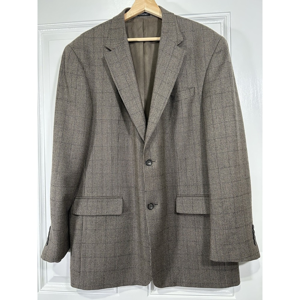 Oscar de la Renta Sport Coat Lambswool Cashmere 44L Brown Houndstooth